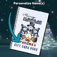 Load image into Gallery viewer, This image shows where your personalized name will be printed on the 6 Page Personalized Christmas Gift Card Book with Stickers and PVC Cover - Snowman Bonfire.
