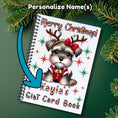Load image into Gallery viewer, This image shows where your personalized name will be printed on the 6 Page Personalized Christmas Gift Card Book with Stickers and PVC Cover - Christmas Dog.
