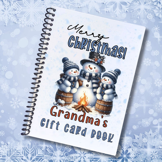 This image shows the 6 Page Personalized Christmas Gift Card Book with Stickers and PVC Cover - Snowman Bonfire.