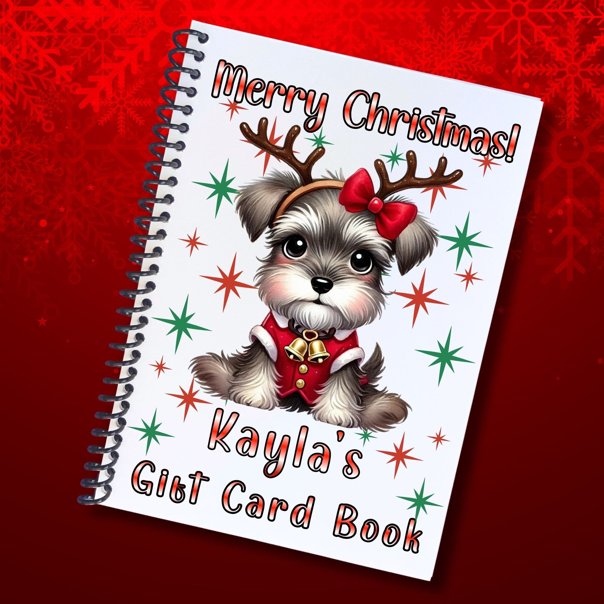 This image shows the 6 Page Personalized Christmas Gift Card Book with Stickers and PVC Cover - Christmas Dog.