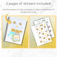 Load image into Gallery viewer, This image shows how you can personalize the books with the 2 matte paper sticker sheets included in the Personalized Baby Gift Card Book with Stickers - Stork.
