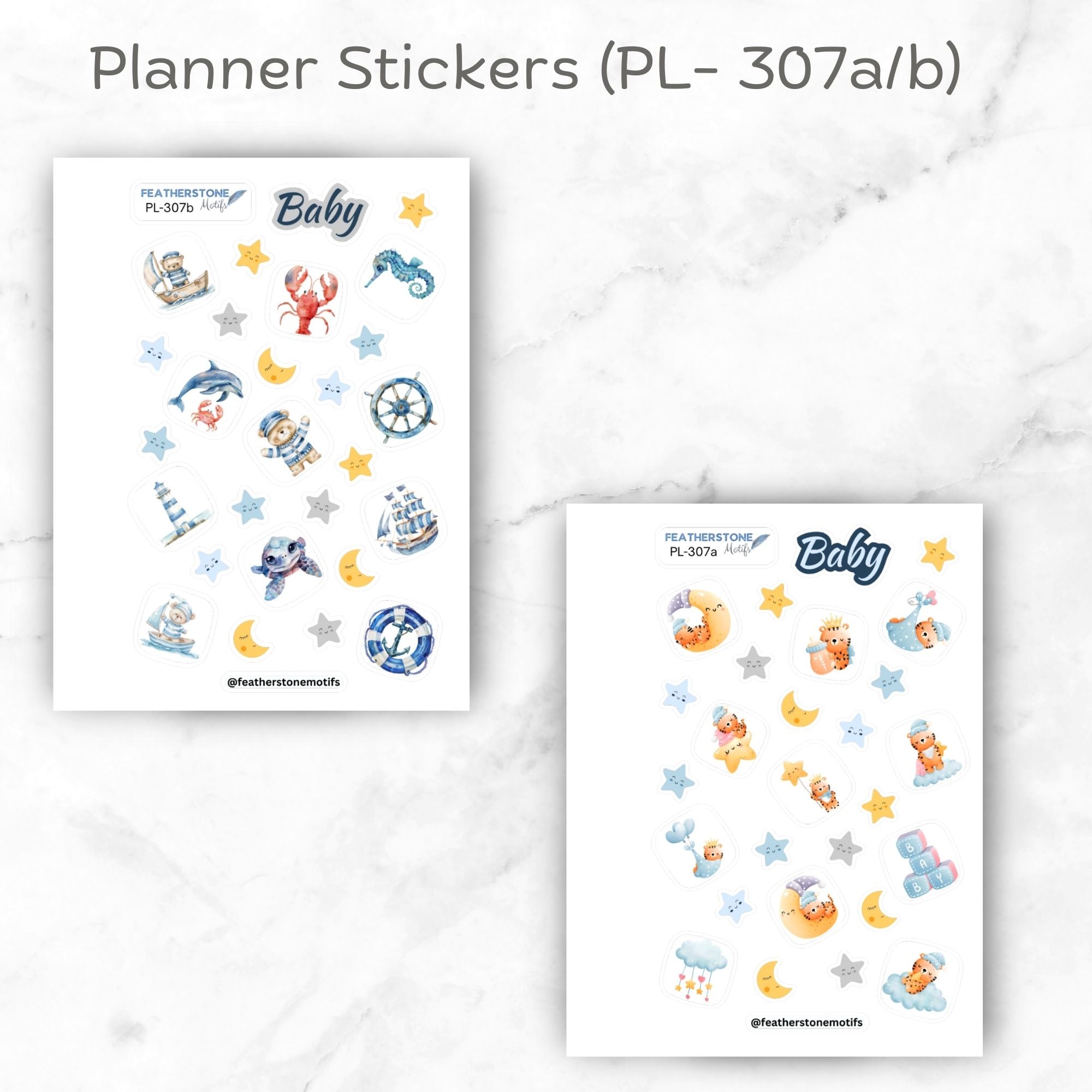 This image shows the 2 PL-307 stickers included with the Personalized Baby Gift Card Book with Stickers - Nautical Bear.