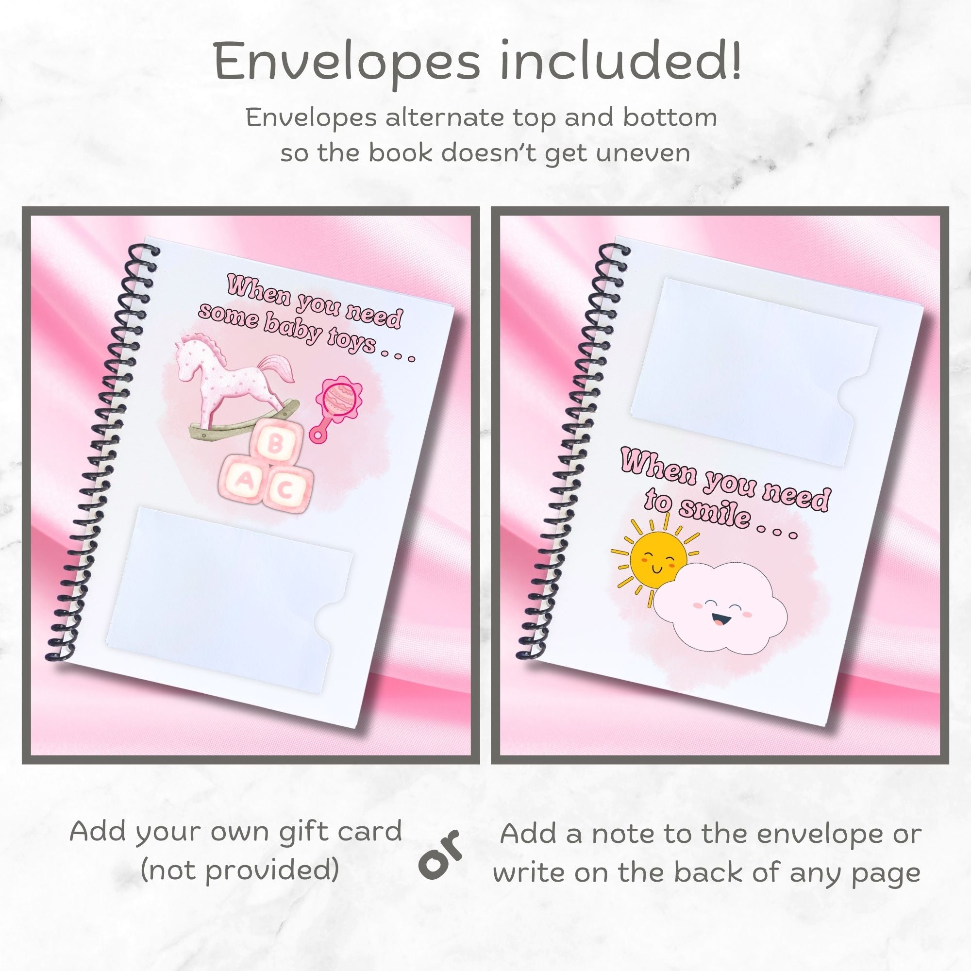 This image shows the envelope placement in the Personalized Baby Gift Card Book with Stickers - Koala.