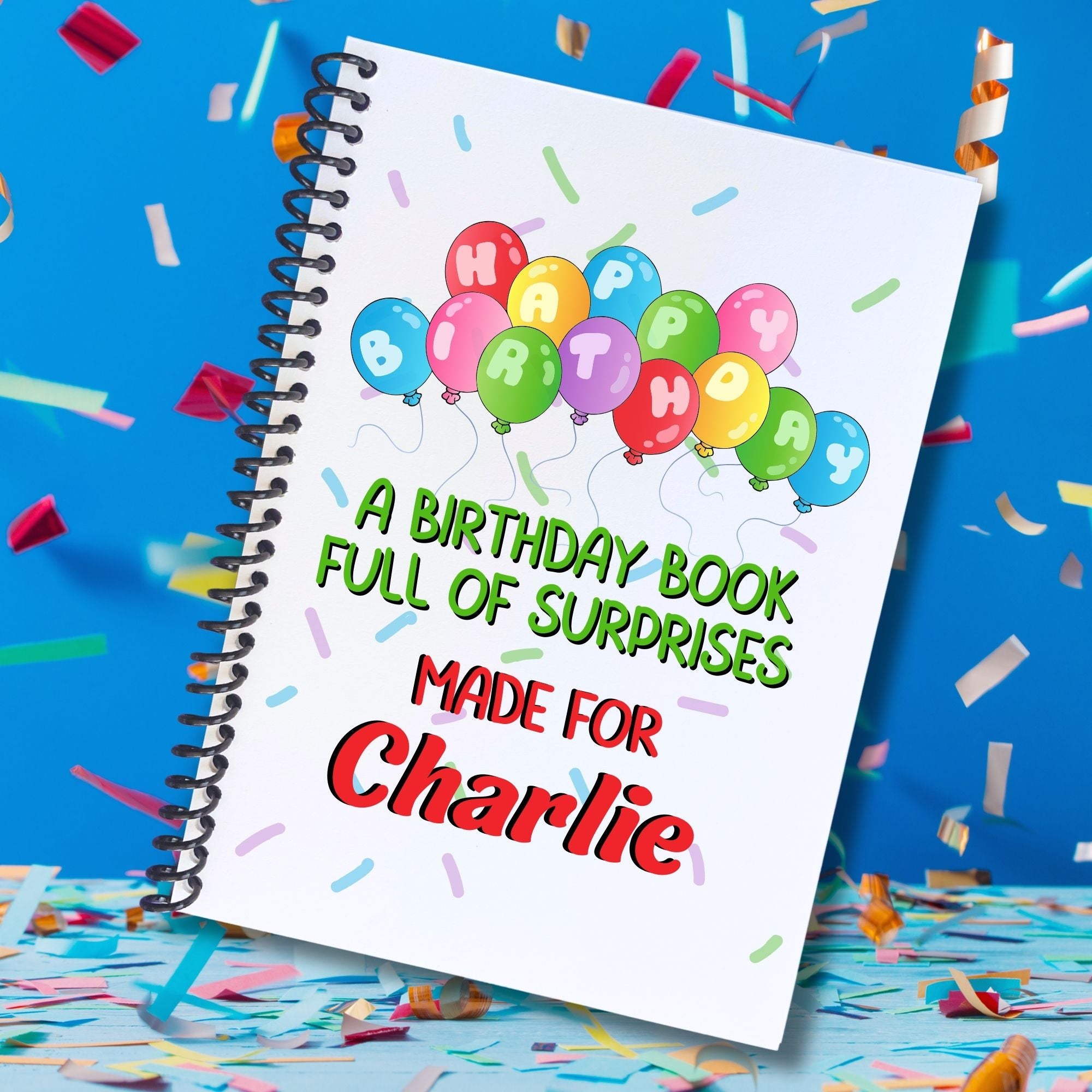 This image shows the Personalized Birthday 5"x7" Gift Card Book with Stickers and PVC Cover - Birthday Balloons