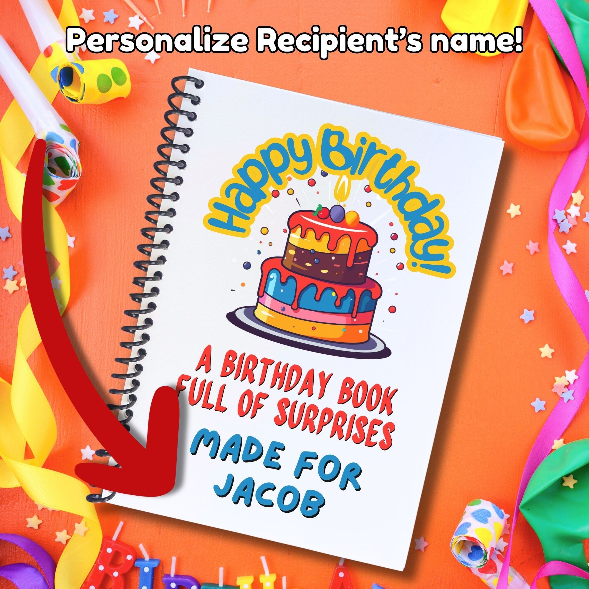 This image shows where your personalized name/message will be printed on the Personalized Birthday 5"x7" Gift Card Book with Stickers and PVC Cover - Birthday Cake.