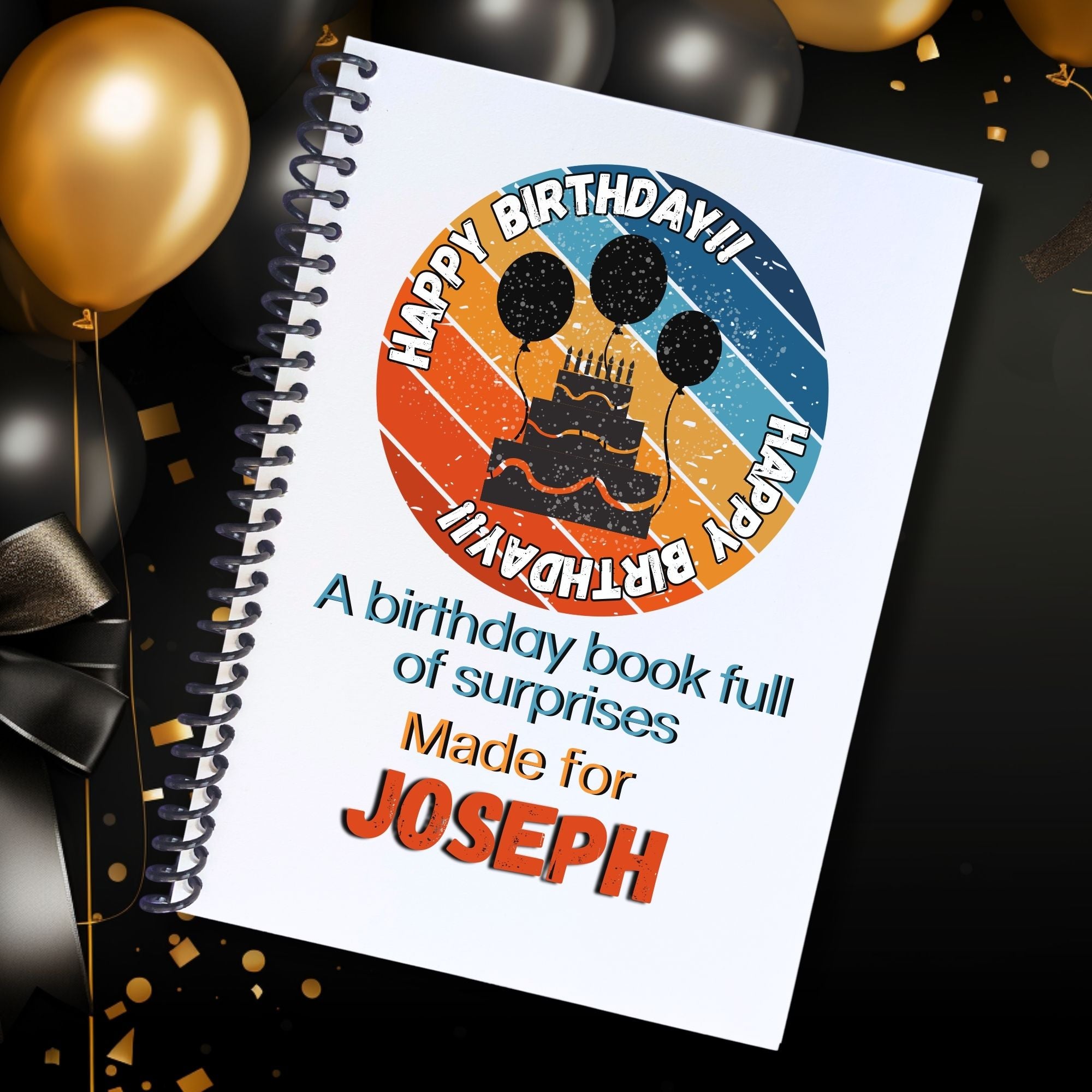 This image shows the Personalized Birthday 5"x7" Gift Card Book with Stickers and PVC Cover - Retro.