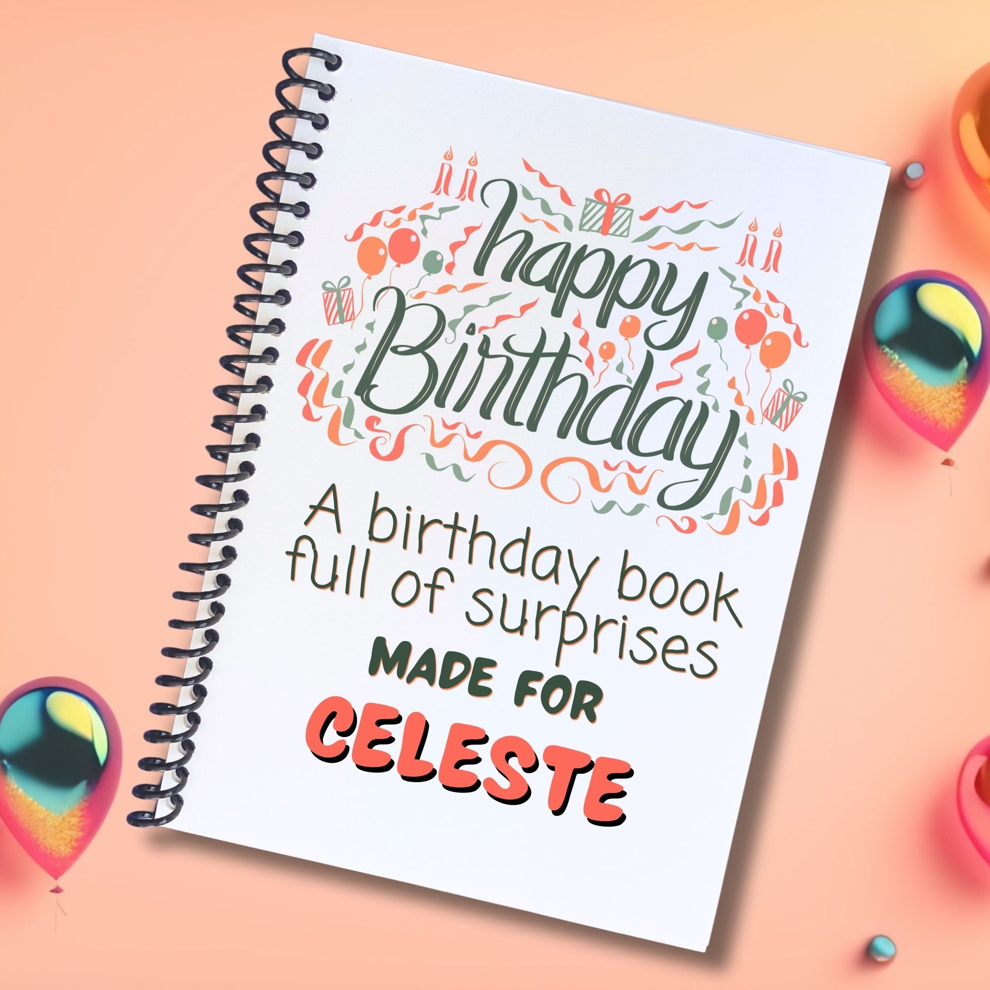 This image shows the Personalized Birthday 5"x7" Gift Card Book with Stickers and PVC Cover - Birthday Streamers.