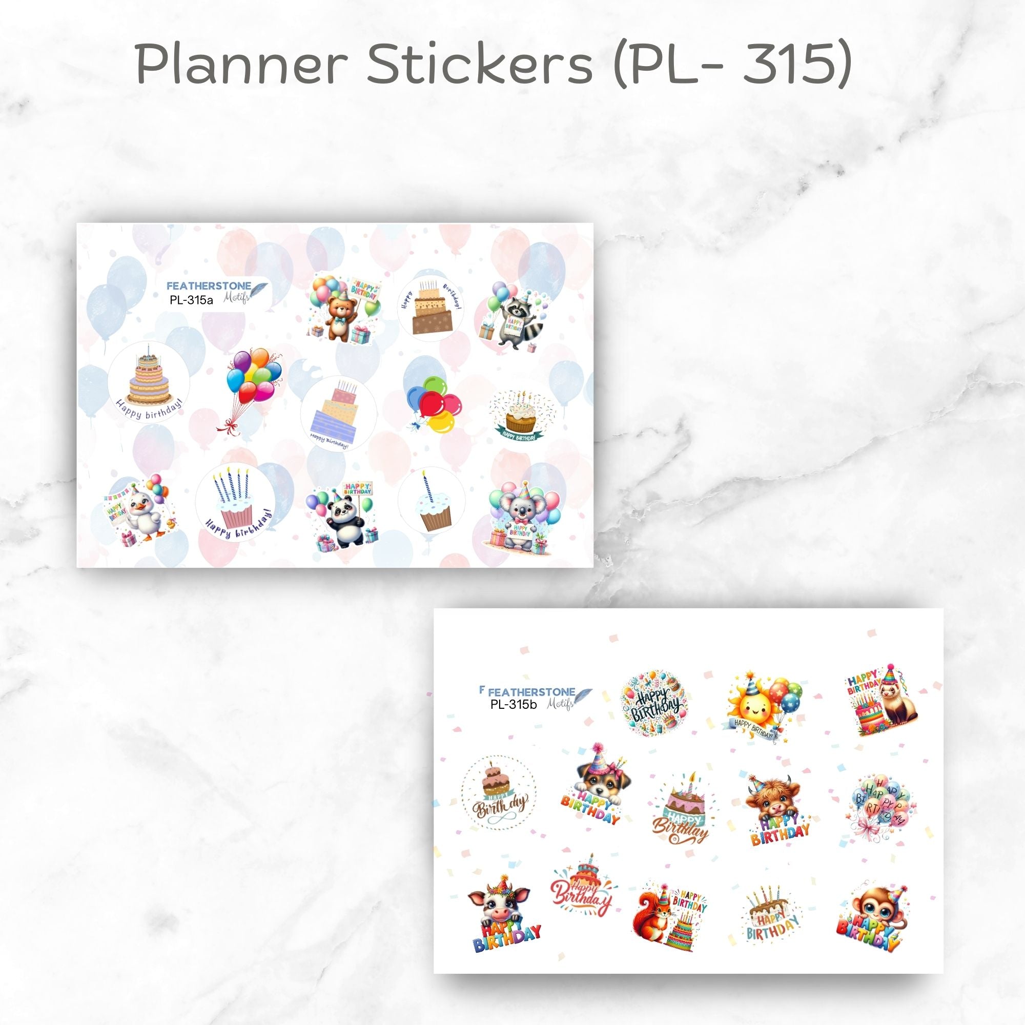 This image shows the PL-315 matte paper sticker sheets included with the Personalized Birthday 5"x7" Gift Card Book with Stickers and PVC Cover - Birthday Cake.