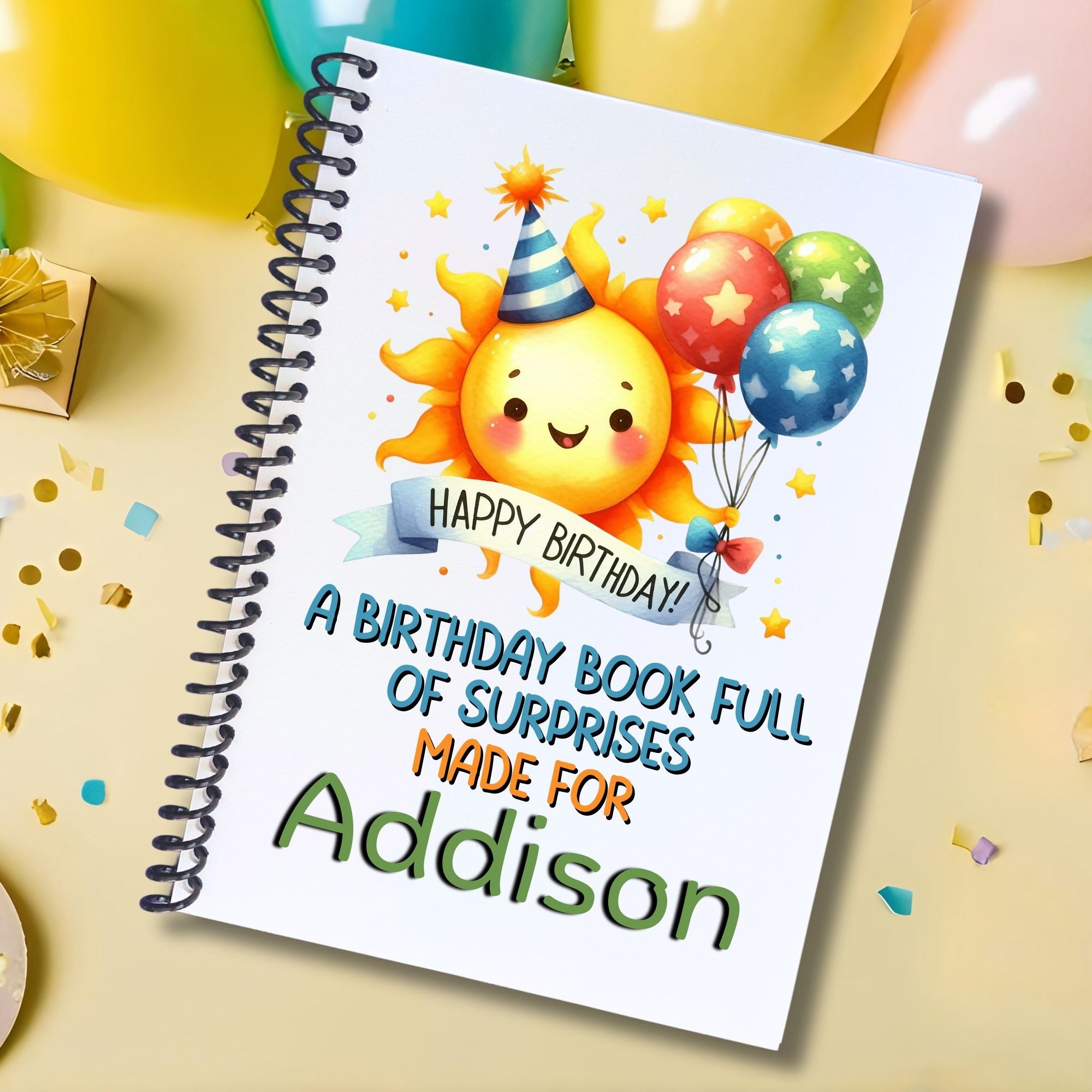 This image shows the Personalized Birthday Compact 5"x7" Gift Card Book with Stickers and PVC Cover - Sunny.