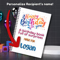 Load image into Gallery viewer, This image shows where your personalized name/message will be printed on the Personalized Birthday Compact 5"x7" Gift Card Book with Stickers and PVC Cover - Birthday Colorful.
