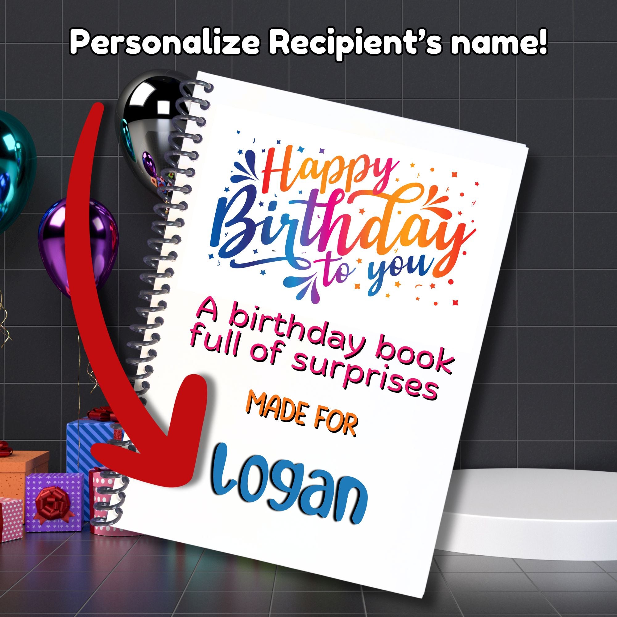 This image shows where your personalized name/message will be printed on the Personalized Birthday Compact 5"x7" Gift Card Book with Stickers and PVC Cover - Birthday Colorful.