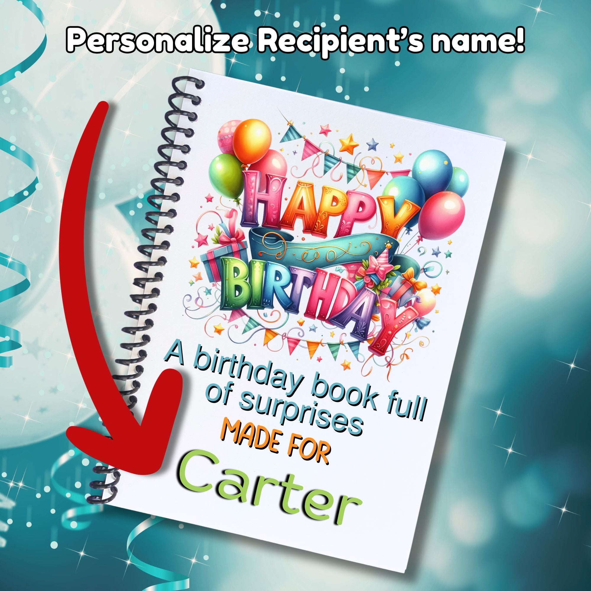 This image shows where your personalized name/message will be printed on the Personalized Birthday Compact 5"x7" Gift Card Book with Stickers and PVC Cover - Happy Birthday.