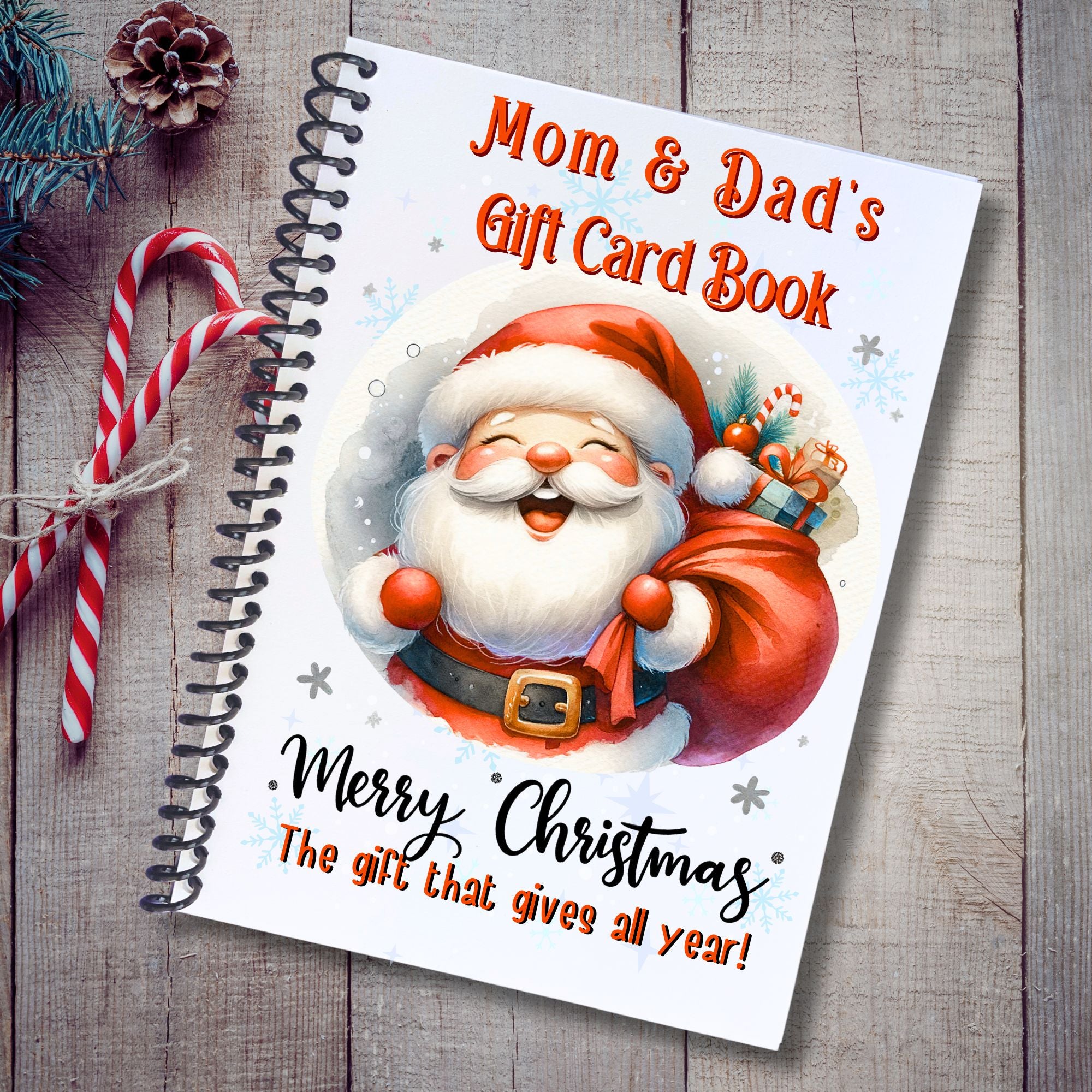 This image shows the Personalized Christmas 12 Month Gift Card Book with Stickers and PVC Cover - Santa.