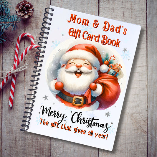 This image shows the Personalized Christmas 12 Month Gift Card Book with Stickers and PVC Cover - Santa.