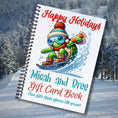 Load image into Gallery viewer, This image shows the Personalized Christmas 12 Month Gift Card Book with Stickers and PVC Cover - Snowboarding Turtle.

