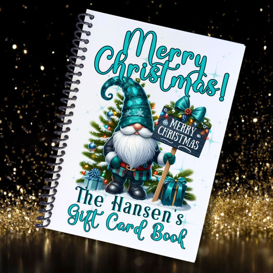 This image shows the Personalized Christmas Gift Card Book with Stickers and PVC Cover - Gnome.