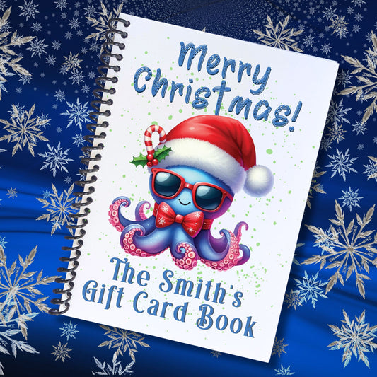 This image shows the Personalized Christmas Gift Card Book with Stickers and PVC Cover - Octopus