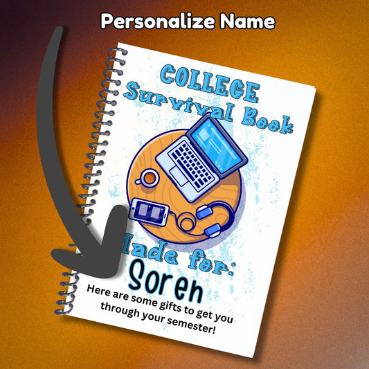 This image shows where your personalized name will be printed on the Personalized College Gift Card Book with Stickers and PVC Cover - Laptop Blue.