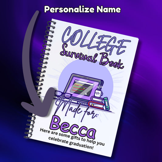 This image shows where your personalized name will be printed on the Personalized College Gift Card Book with Stickers and PVC Cover - Laptop Purple.