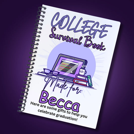 This image shows the Personalized College Gift Card Book with Stickers and PVC Cover - Laptop Purple.