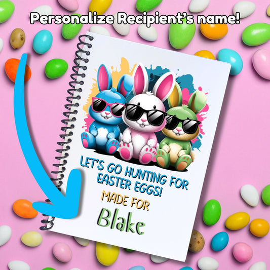 This image shows where your personalized name will be printed on the Personalized Easter Compact 5"x7" Gift Card Book with Stickers and PVC Cover - Bunnies.