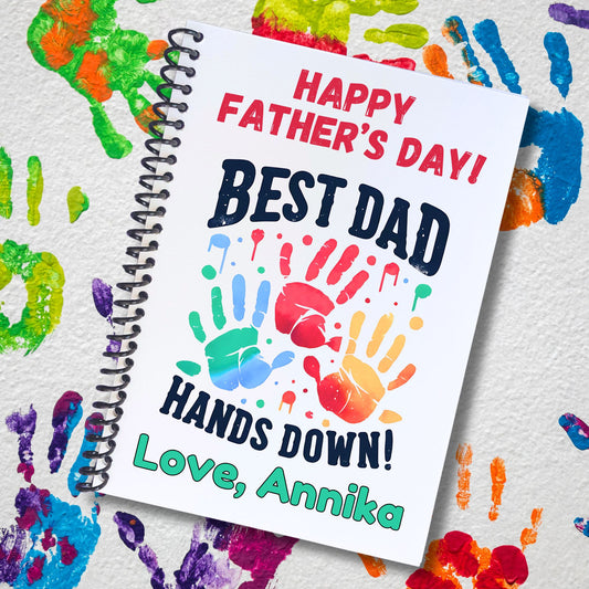 This image shows the Personalized Father's Day Compact 5"x7" Gift Card Book with Stickers and PVC Cover - Best Dad Hands Down!