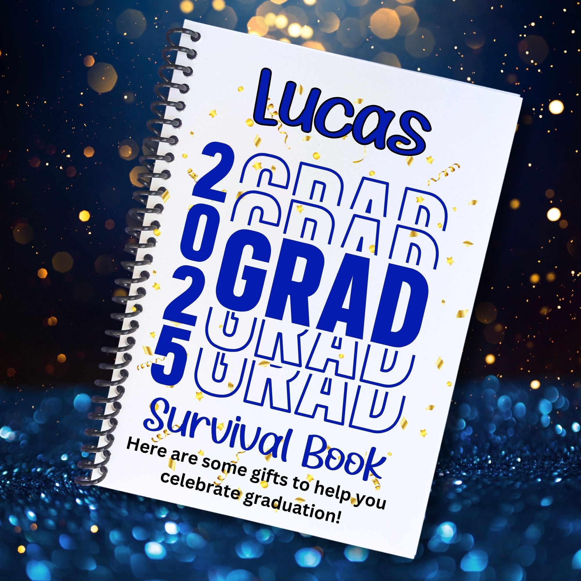 This image shows the Personalized Grad Gift Card Book with Stickers and PVC Cover - Blue.