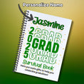 Load image into Gallery viewer, This image shows where your personalized name will be printed on the Personalized Grad Gift Card Book with Stickers and PVC Cover - Green.
