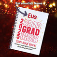 Load image into Gallery viewer, This image shows where your personalized name will be printed on the Personalized Grad Gift Card Book with Stickers and PVC Cover - Red.
