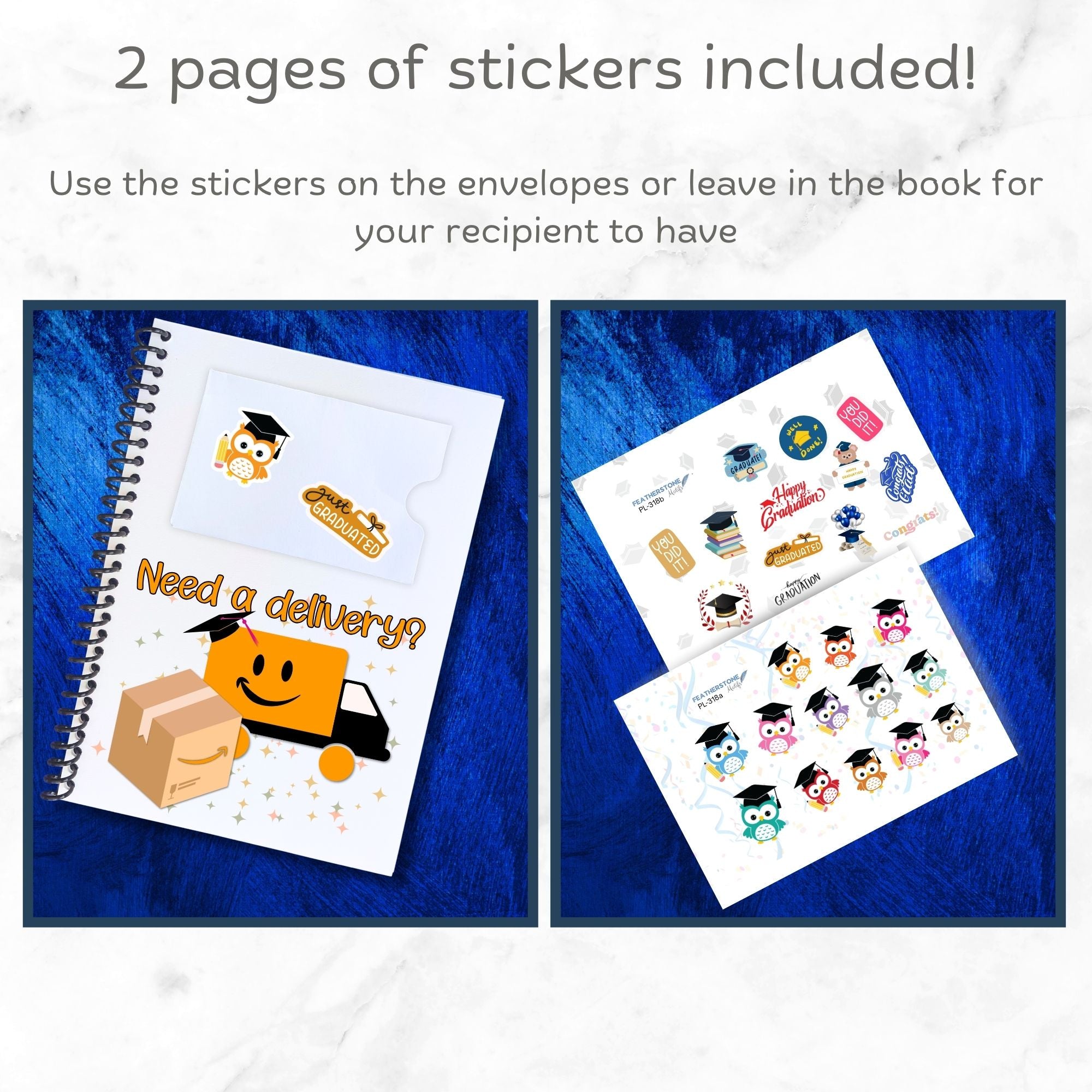 This images shows how you can use the included matte paper stickers included with the Personalized Grad Gift Card Book with Stickers and PVC Cover -  Congrats.