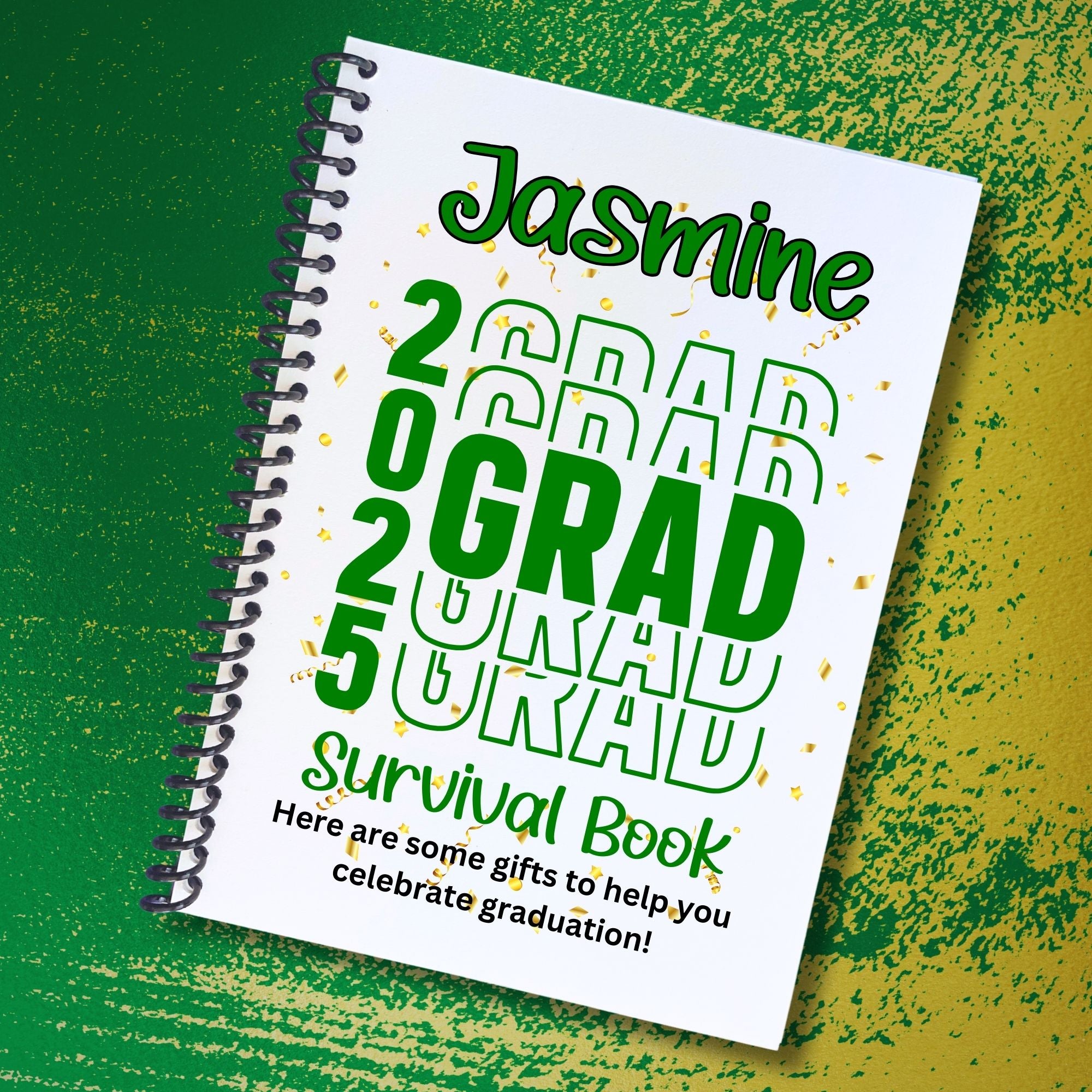 This image shows the Personalized Grad Gift Card Book with Stickers and PVC Cover - Green.