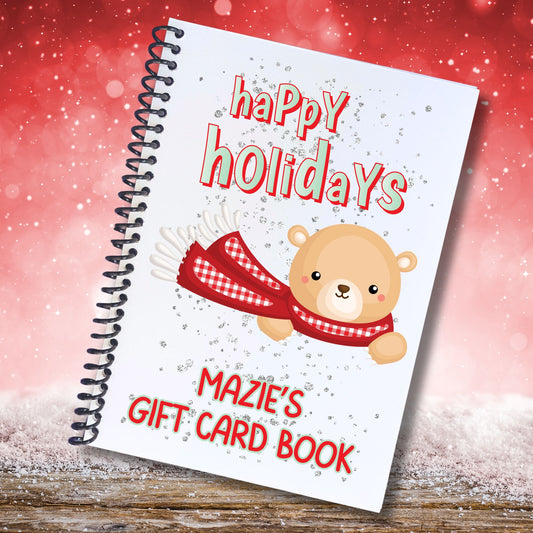 This image shows the cover of the Personalized Holiday Gift Card Book with Stickers and PVC Cover - Holiday Bear.