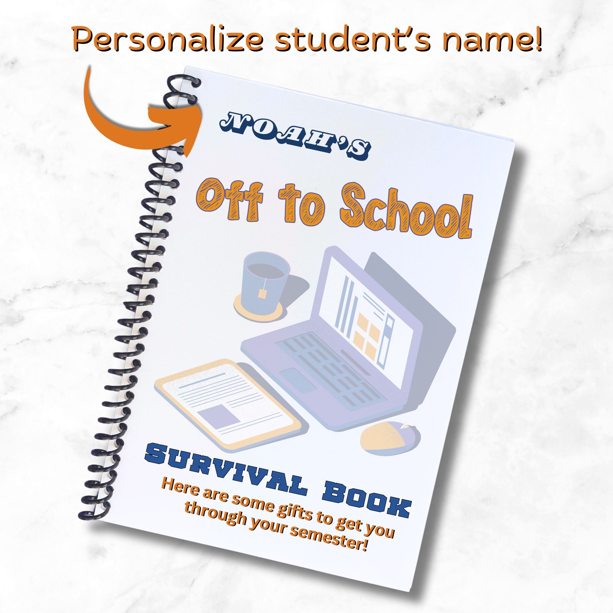 This image shows where the student's name will be printed on the cover of the Orange and Blue Gift Card Book.