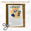 Load image into Gallery viewer, This image shows that you can cut out any pages you don't want to include as part of the Orange and Blue Gift Card Book.
