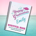 Load image into Gallery viewer, This image shows the Personalized Graduation Gift Card Book with Stickers and PVC Cover - Pink & Teal Happy Graduation.
