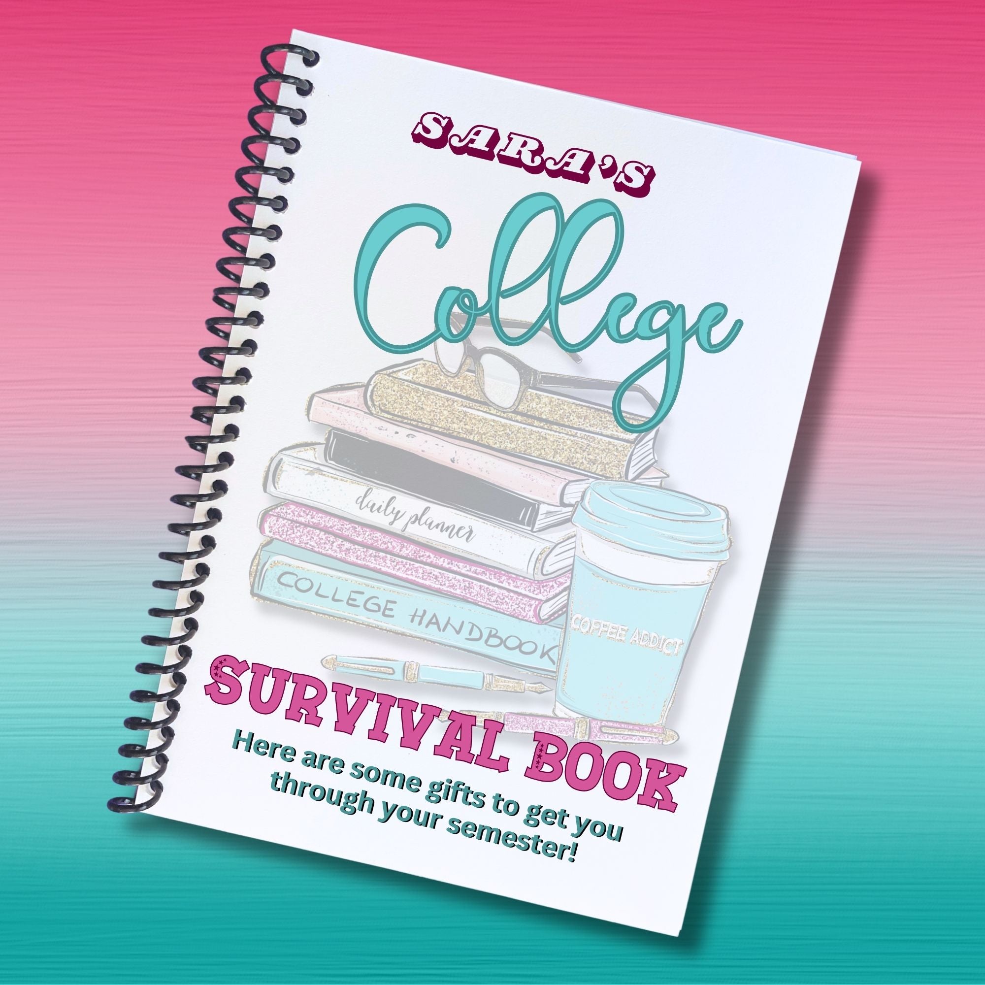 This image shows the personalized cover of the Personalized College Gift Card Book - Pink & Teal.