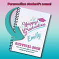 Load image into Gallery viewer, This image shows where your personalized name will be printed on the Personalized Graduation Gift Card Book with Stickers and PVC Cover - Pink & Teal Happy Graduation.
