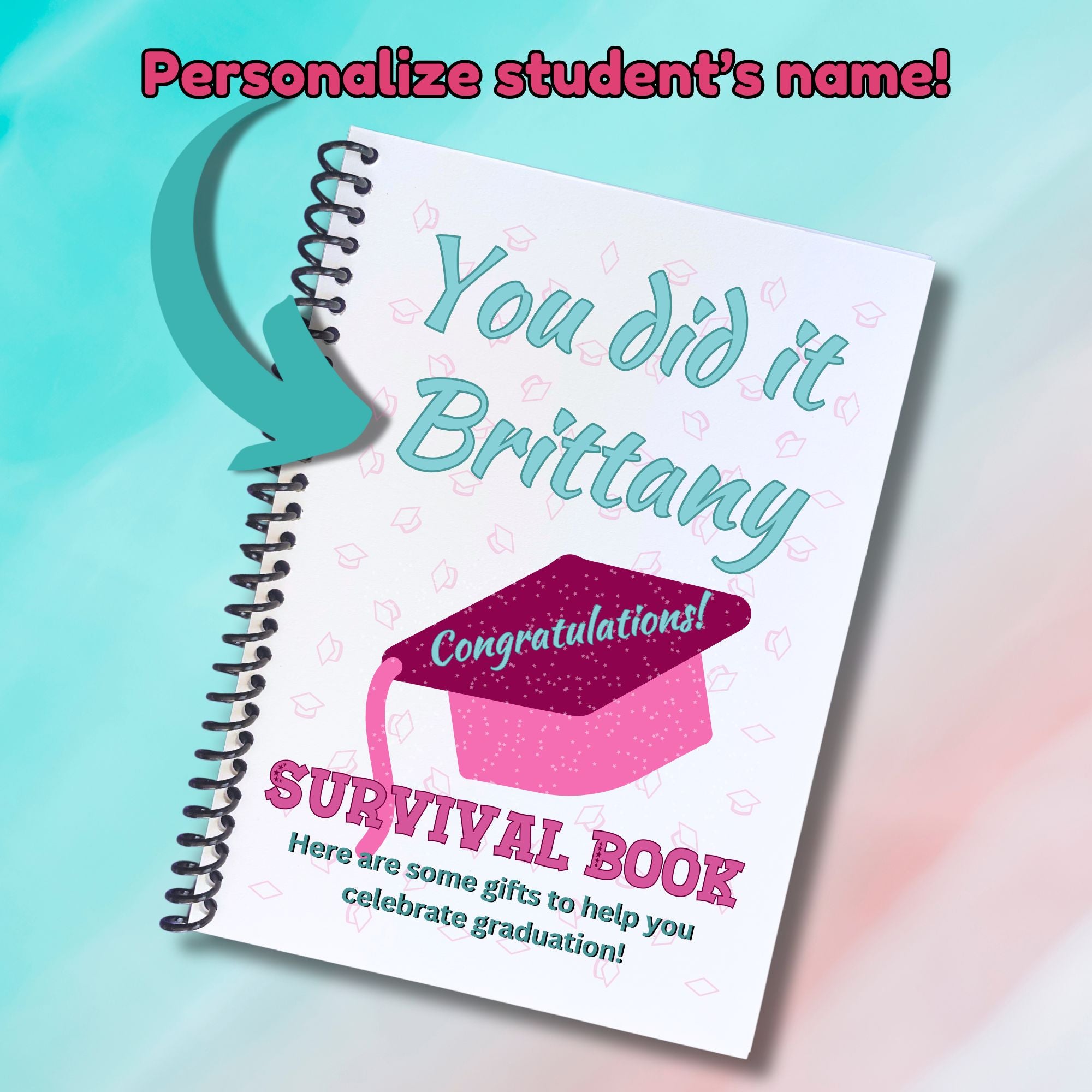 Personalized Graduation Gift Card Book with Stickers and PVC Cover - Pink & Teal You Did It Personalized Graduation Gift Card Book with Stickers and PVC Cover - Pink & Teal You Did It