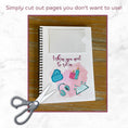 Load image into Gallery viewer, This image shows that you can cut out any pages you don't want to include as part of the Personalized Off to School Gift Card Book - Pink & Teal.
