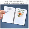 Load image into Gallery viewer, This image shows how you can write a longer message on the prior page of the Personalized Small Acts of Care Gift Card Book with Stickers and PVC Cover - Thinking of you.
