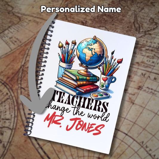 This image shows where your personalized name will be printed on the Personalized Teacher Appreciation Gift Card Book with Stickers and PVC Cover - Teachers Change the World.
