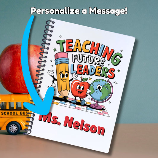 This image shows where your personalized message will be printed on the Personalized Teacher Appreciation Compact Gift Card Book with Stickers and PVC Cover - Teaching Future Leaders.