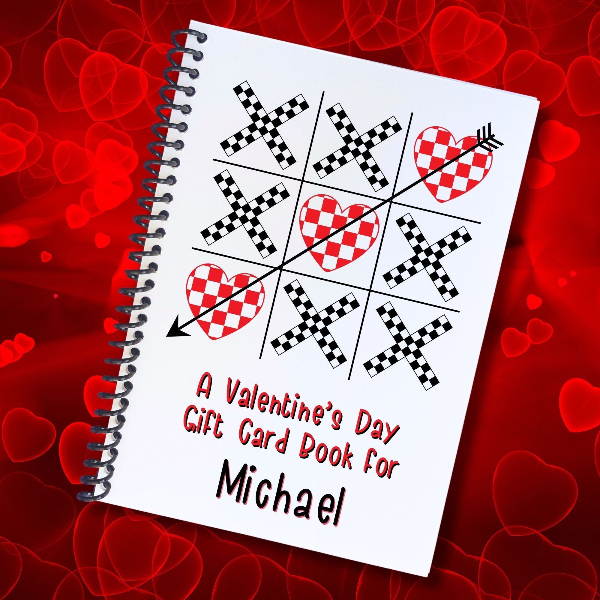 This image shows the cover of the Personalized Valentine's Day Gift Card Book with Stickers and PVC Cover - Tic Tac Toe.