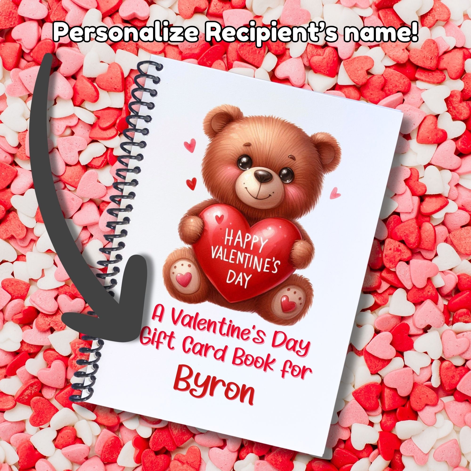 This image shows where your personalized name/message will be printed on the Personalized Valentine's Day Gift Card Book with Stickers and PVC Cover - Teddy Bear.