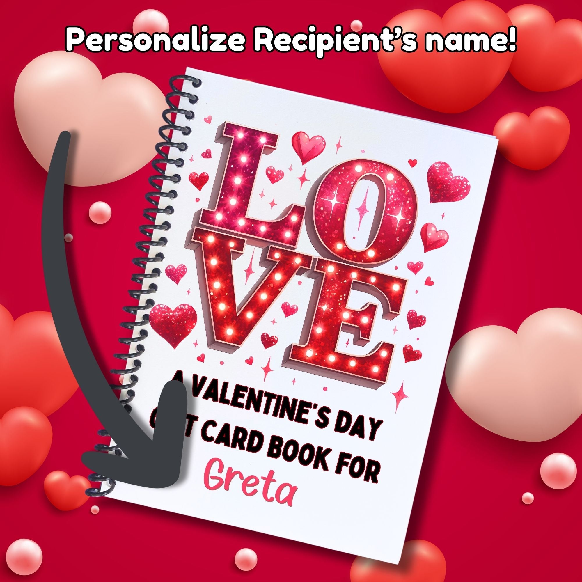 This image shows where your personalized name/message will be printed on the Personalized Valentine's Day Gift Card Book with Stickers and PVC Cover - Love Square.