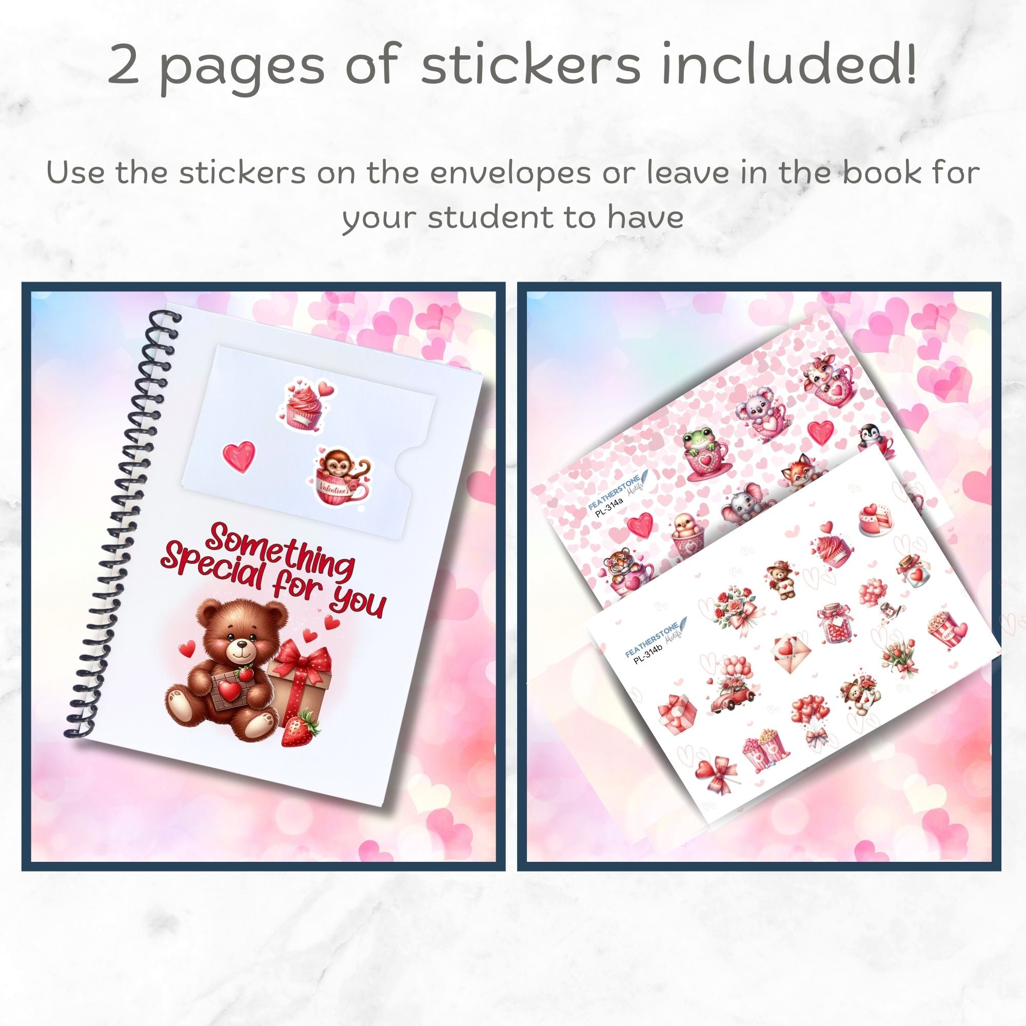 This image shows the matte sticker sheets included in the Personalized Valentine's Day Gift Card Book with Stickers and PVC Cover -  Panda.