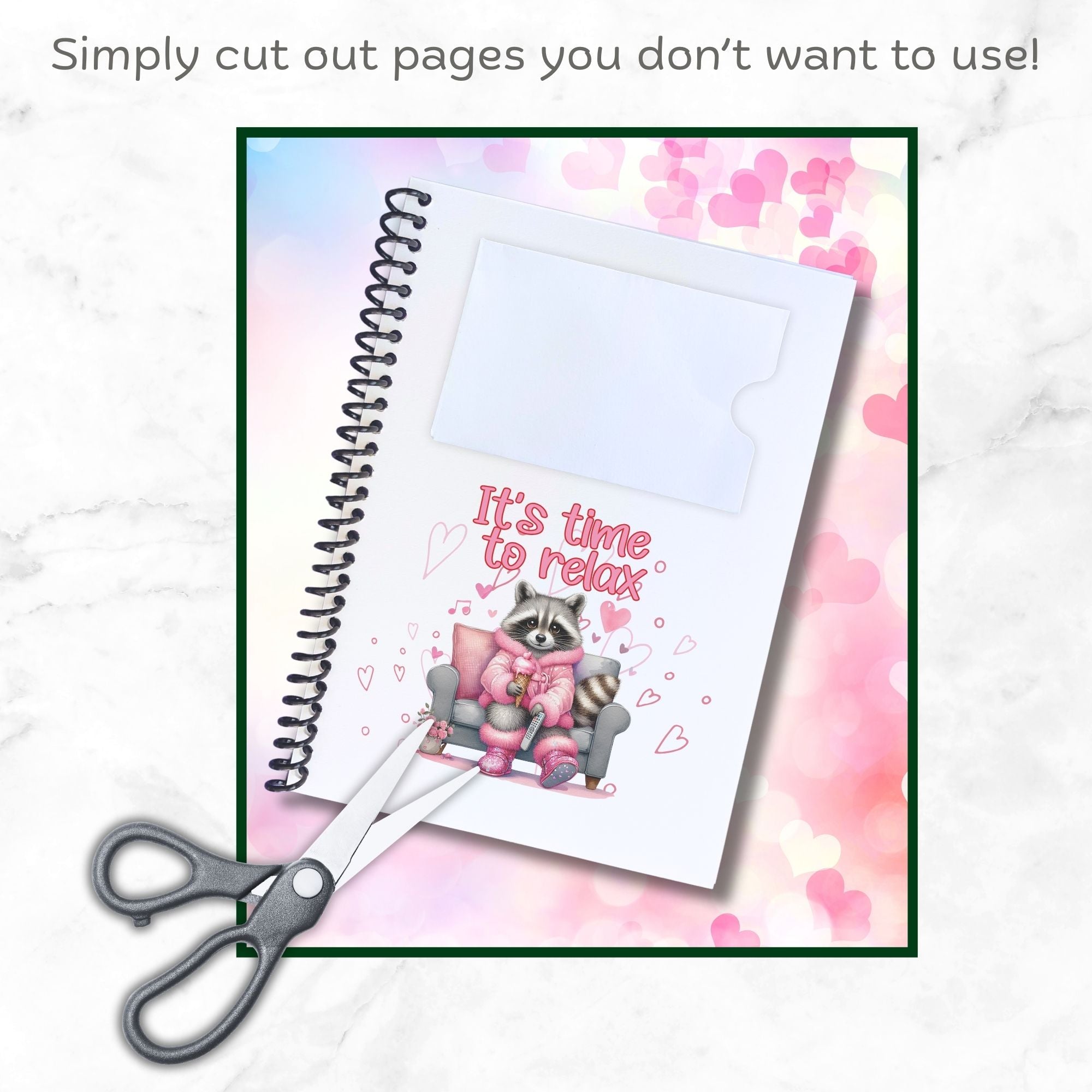 This image shows how you can cut out any pages you don't want to include in the Personalized Valentine's Day Gift Card Book with Stickers and PVC Cover - Panda.