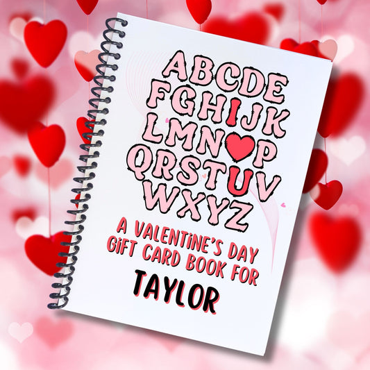 This image shows the cover of the Personalized Valentine's Day Gift Card Book with Stickers and PVC Cover - ABC I heart U.