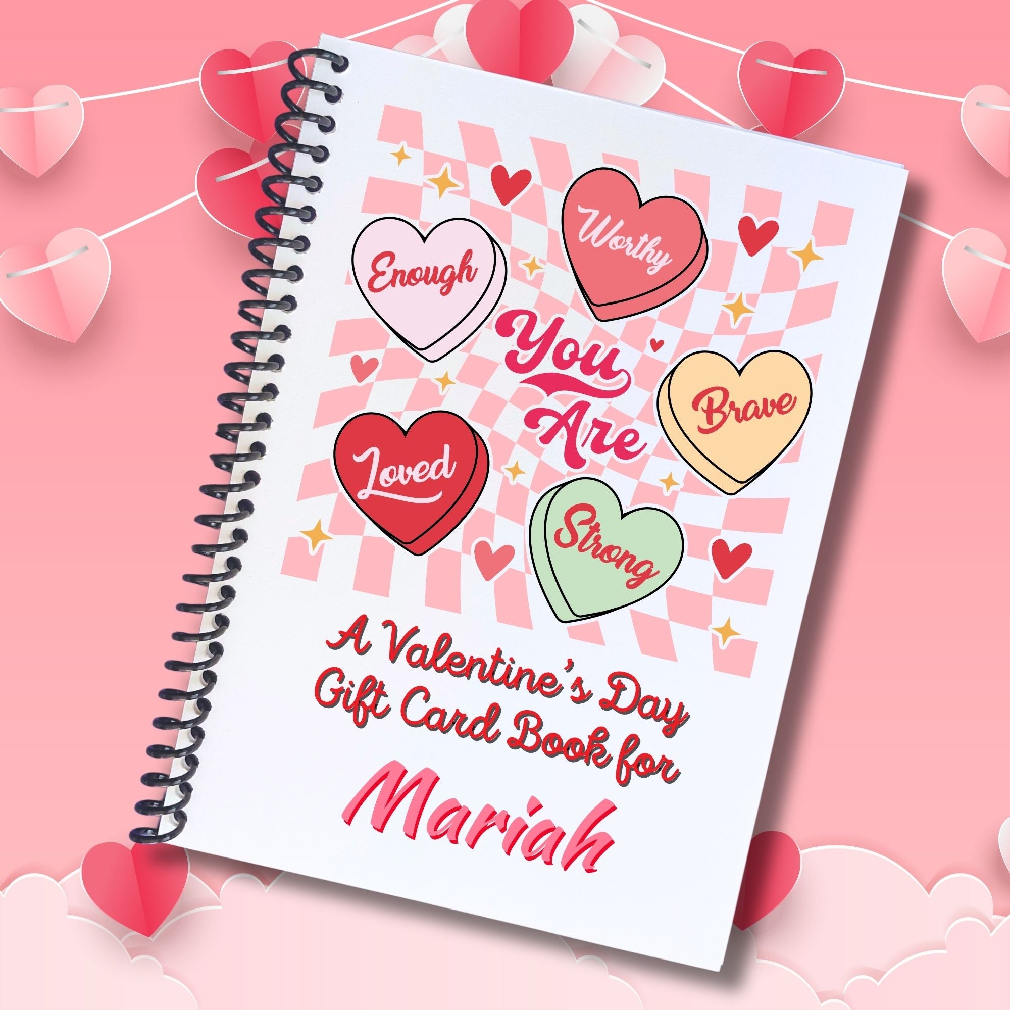 This image shows the cover of the Personalized Valentine's Day Gift Card Book with Stickers and PVC Cover - Candy Hearts.