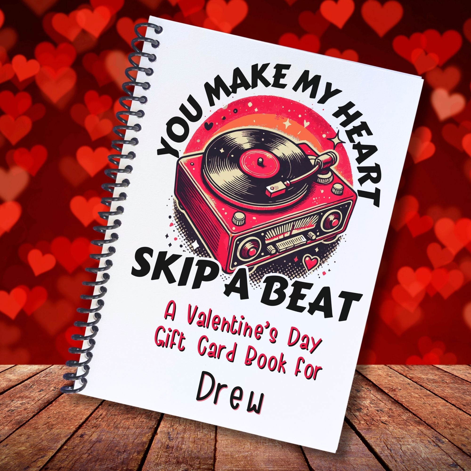 This image shows the cover of the Personalized Valentine's Day Gift Card Book with Stickers and PVC Cover - Skip a Beat.